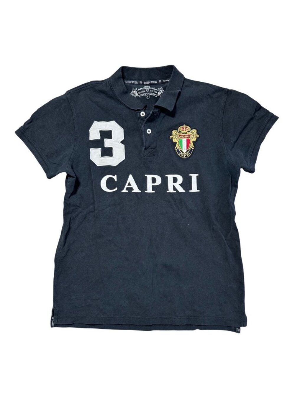 Robin Ruth Y2K Womens Sz Small Capri Polo Shirt Navy Blue Embroidered Crest